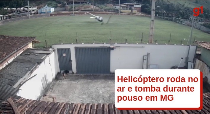 Vídeo mostra helicóptero rodando no ar e tombando durante pouso em MG