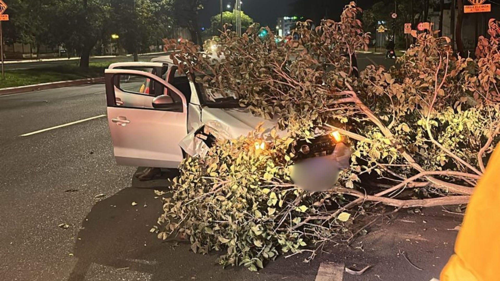 Carro com três ocupantes bate em árvore na avenida Rondon Pacheco, em Uberlândia