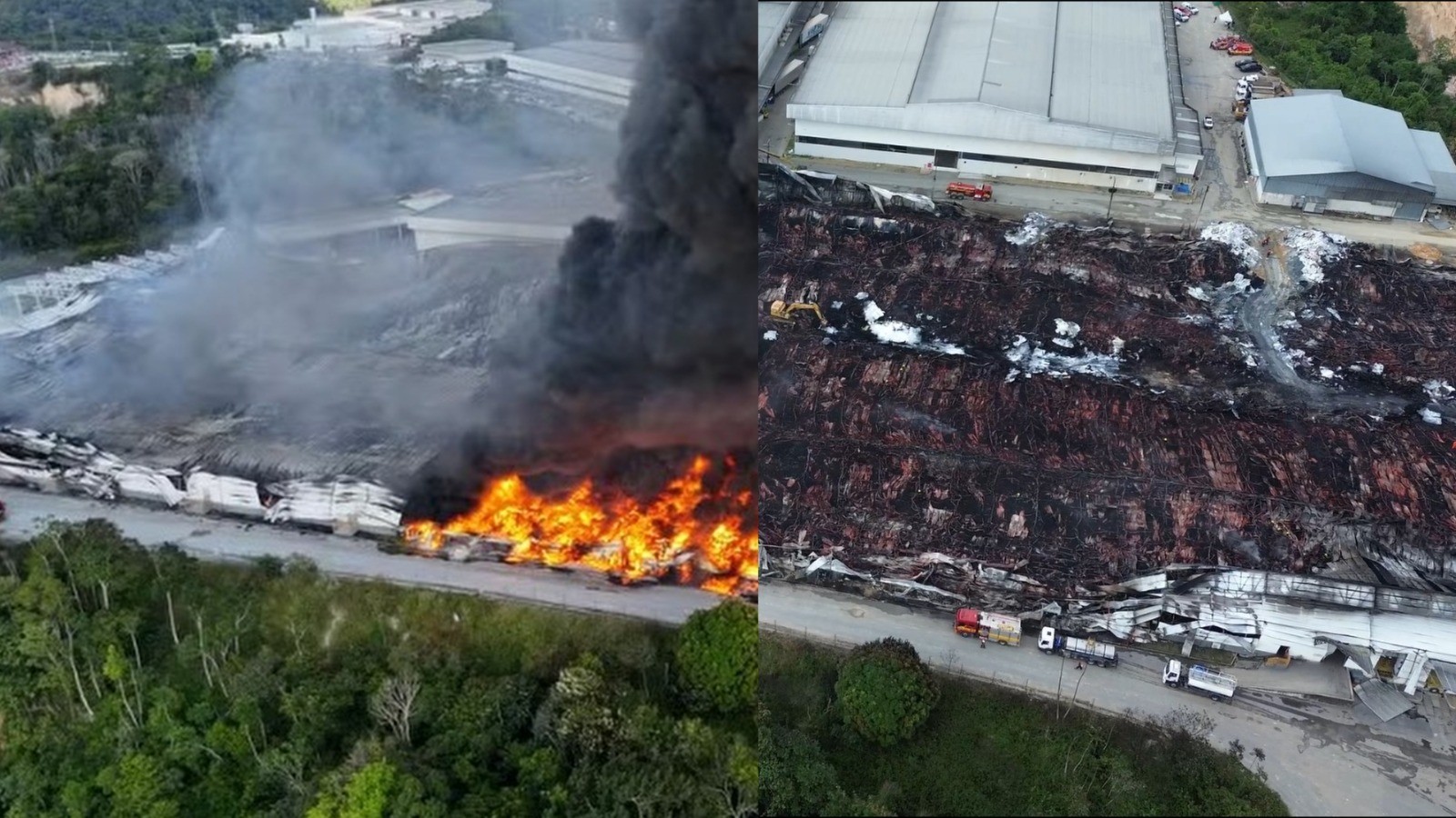 Incêndio em fábricas: veja antes e depois do galpão consumido pelas chamas em Manaus
