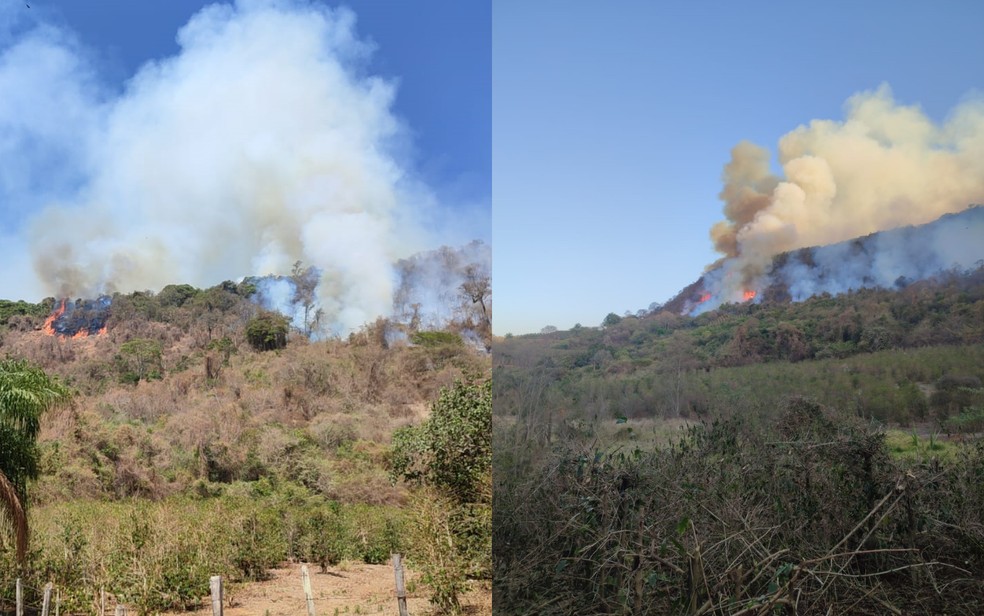 Incêndio de grandes proporções atinge área rural de Serrania, MG — Foto: Corpo de Bombeiros