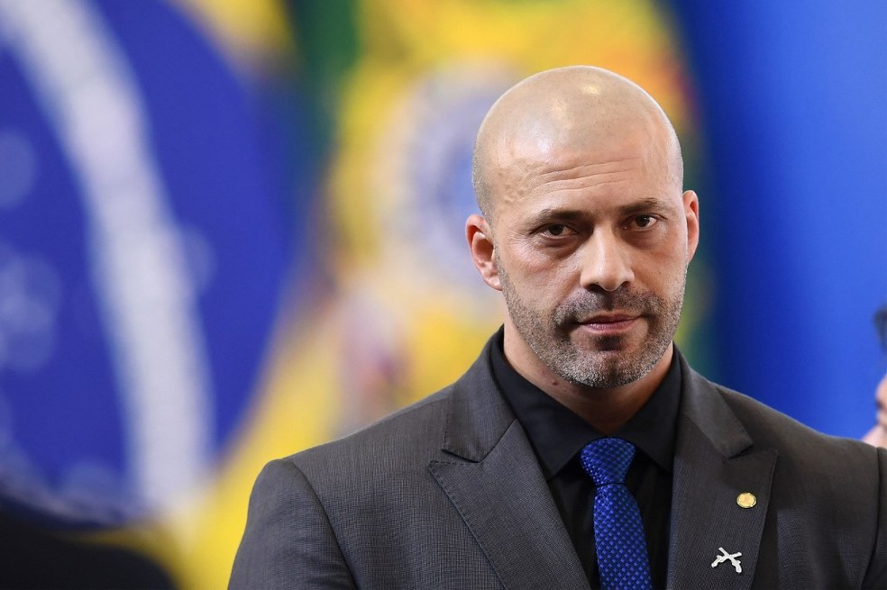 Daniel Silveira durante posse de ministros em evento no Planalto, em 31 de março de 2022 — Foto: EVARISTO SA / AFP
