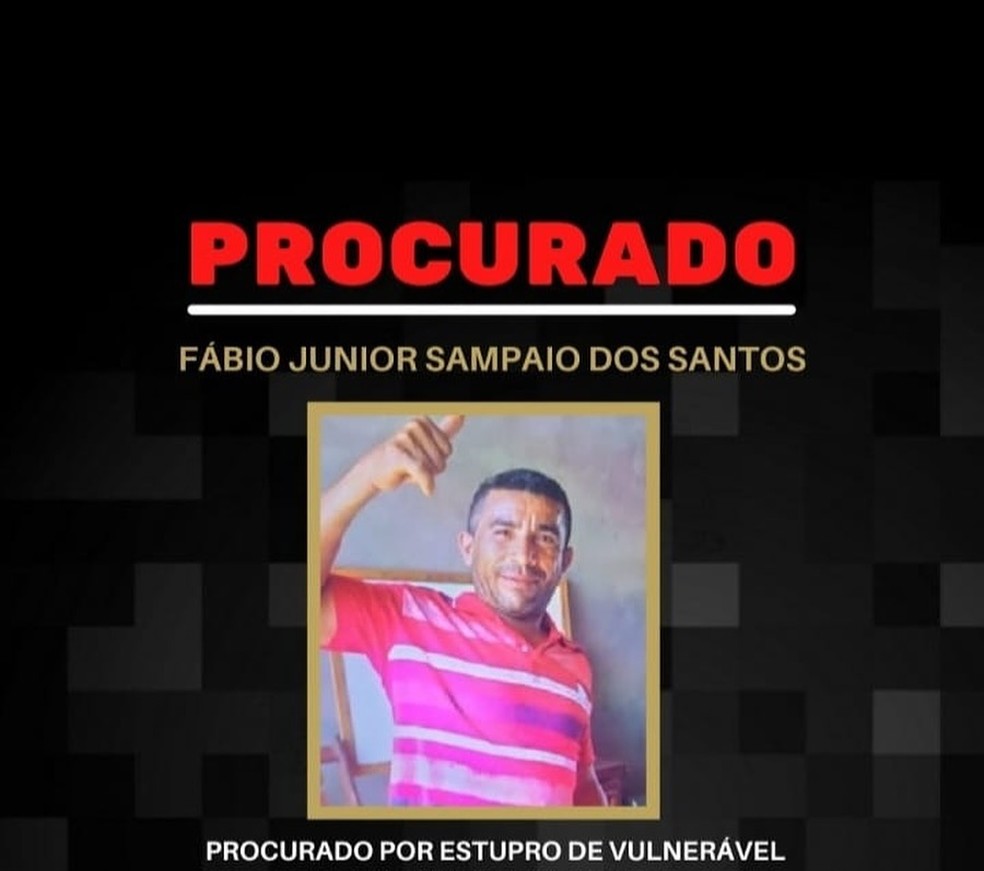 Fábio Júnior Sampaio é suspeito de estuprar uma menina de 11 anos no Mato Grosso. — Foto: Reprodução
