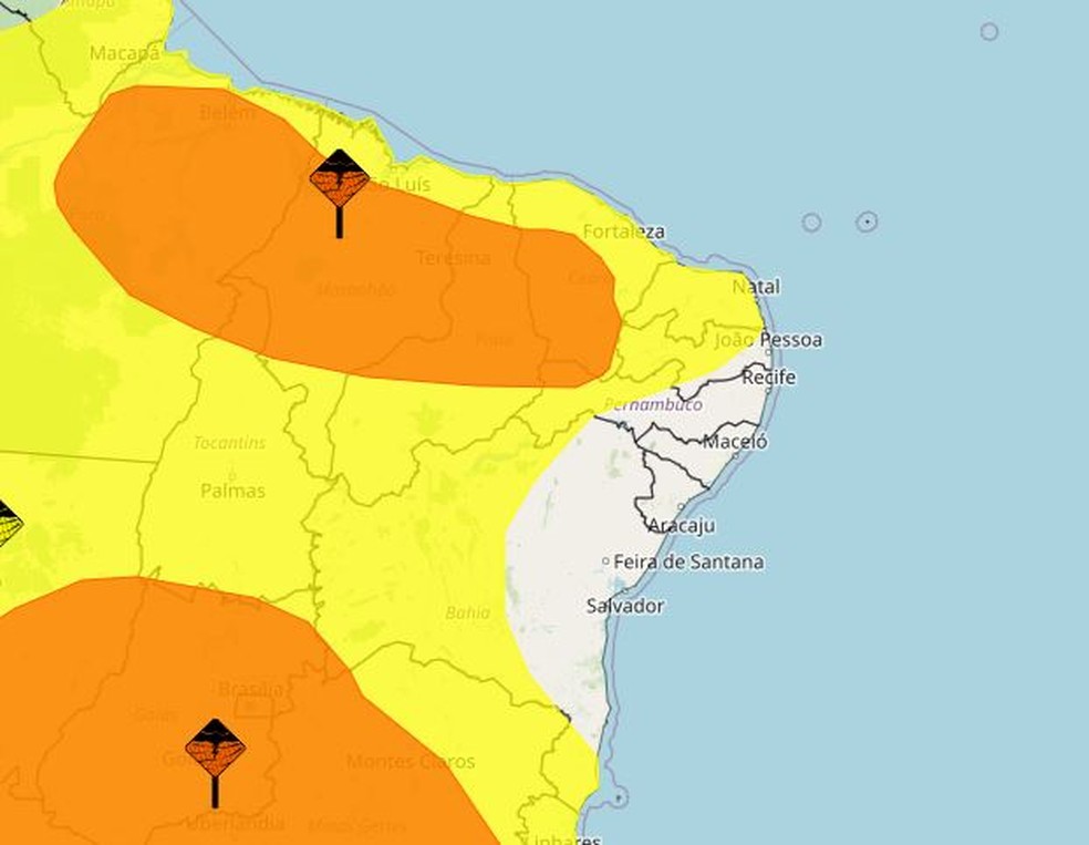 Alerta do Inmet de chuvas intensas no RN — Foto: Divulgação/Inmet