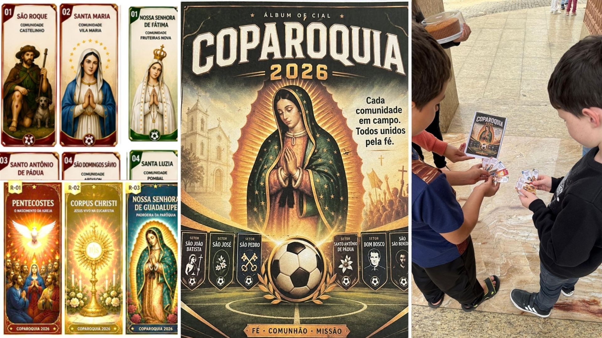 'Coparóquia': álbum de figurinhas de santos faz sucesso em igreja