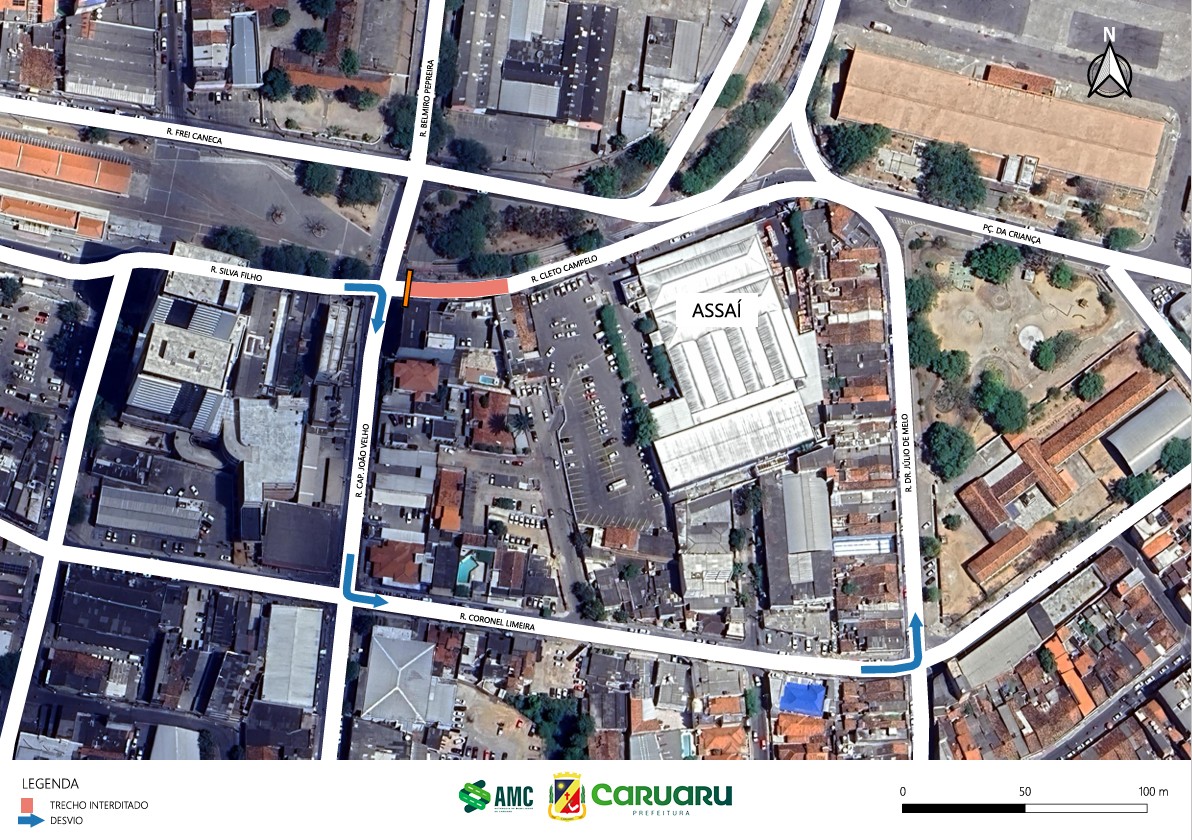 Obra da Compesa interdita trecho da Rua Cleto Campelo, em Caruaru; veja rotas