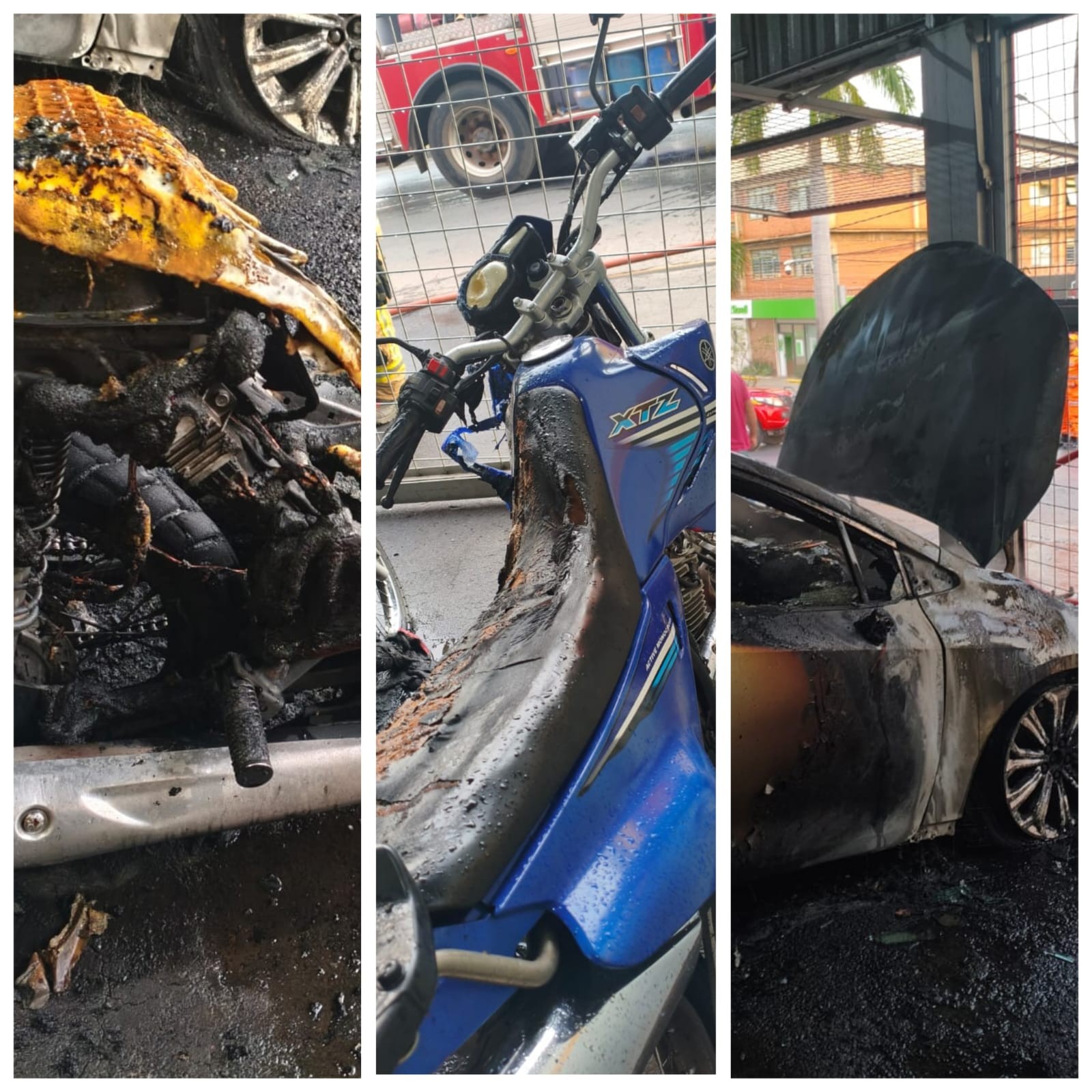 Incêndio atinge garagem de veículos em Montes Claros e danifica carro e três motos