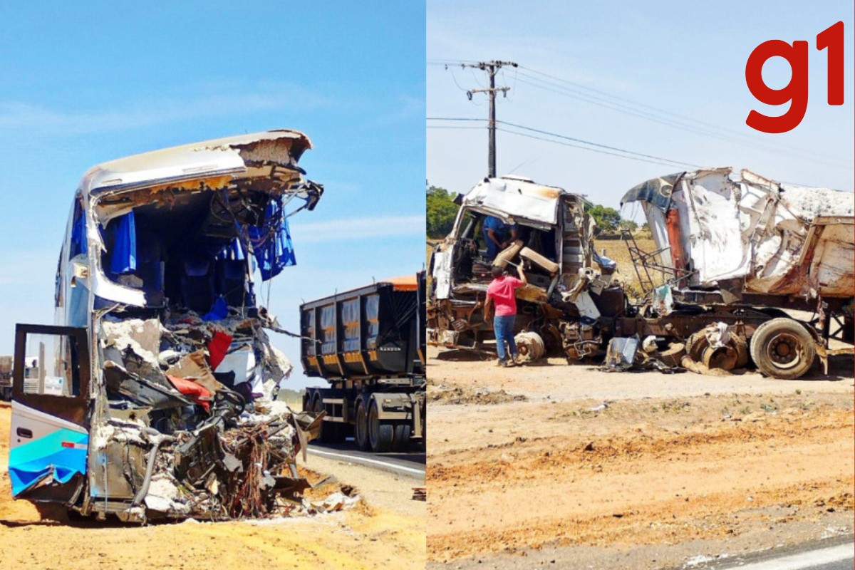 FOTOS: veja como ficaram ônibus e carreta envolvidos em batida com 11 mortos e mais de 40 feridos em MT 