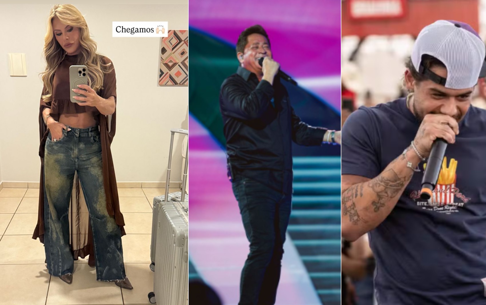 Poliana Rocha exibe barriga chapada ao chegar em Barretos para shows de Leonardo e Zé Felipe 