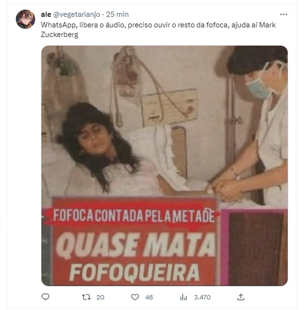 Usuários reclamaram da dificuldade para enviar áudios pelo WhatsApp — Foto: Twitter/Reprodução