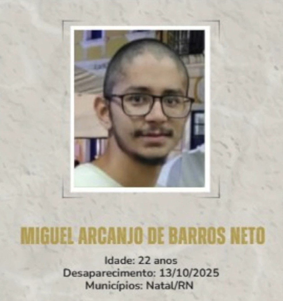 Miguel Arcanjo de Barros Neto desapareceu no dia 13 de outubro — Foto: Divulgação/Polícia Civil