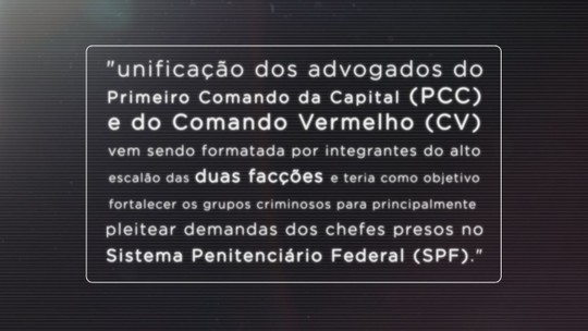 MP intercepta mensagens que indicam fim de aliança jurídica entre PCC e CV - Mensagens obtidas pela GloboNews e pelo g1 que teriam sido enviadas na segunda-feira (28), por chefes do PCC e do CV a integrantes das facções do Amazonas, Acre, Rio e São Paulo dizem que 'chegou ao fim a aliança e o compromisso'. Objetivo do acordo era fortalecimento jurídico dentro dos presídios federais.