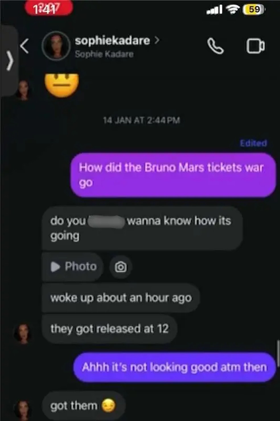 Mark conversou com Sophie Kadare sobre seus músicos favoritos e ficou chocado ao descobrir que se tratava de um perfil falso — Foto: Mark