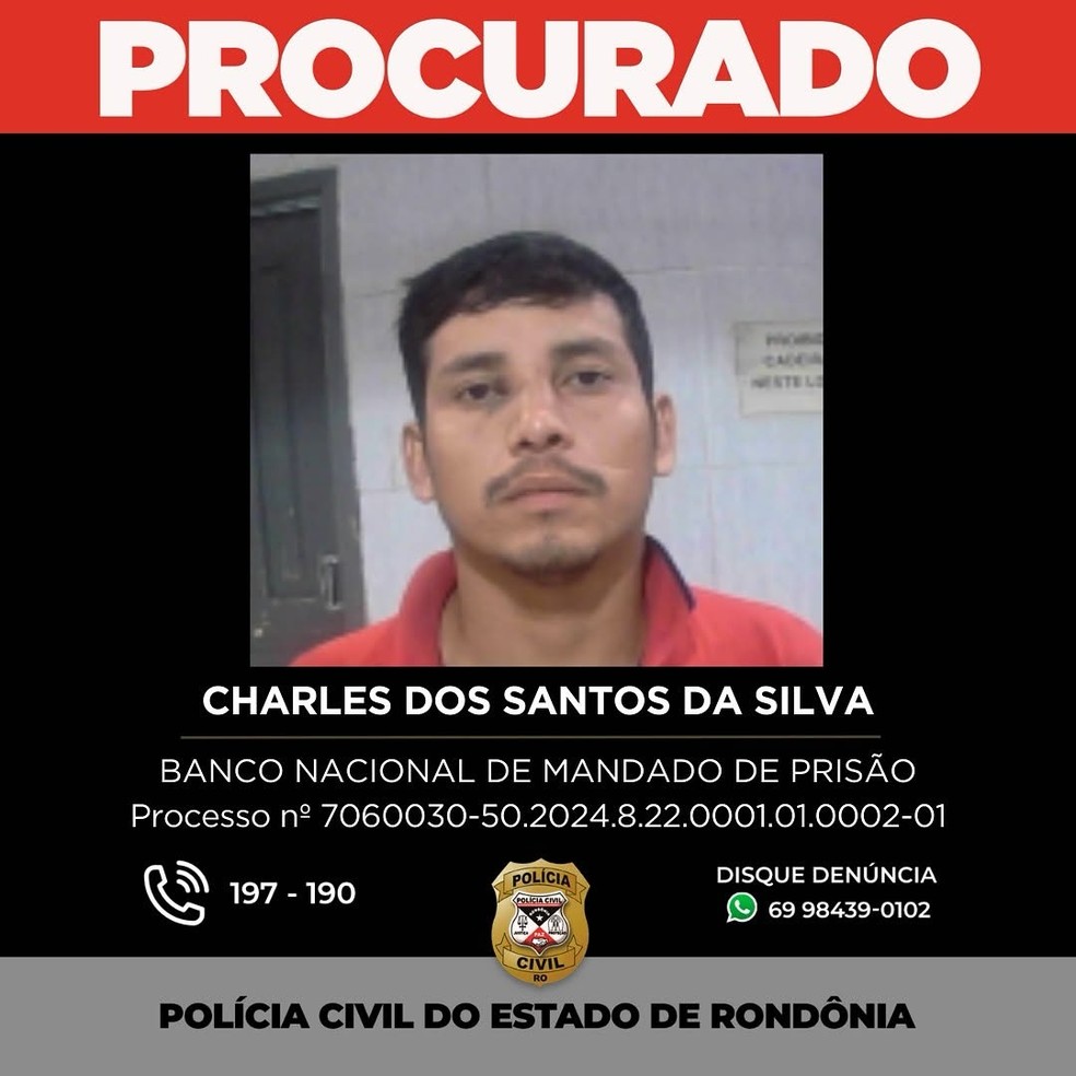 Charles dos Santos, procurado pela Polícia Civil — Foto: Polícia Civil/Divulgação