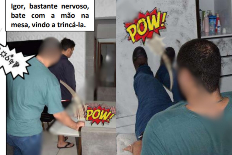 Reconstituição da morte de comerciante em Praia Grande (SP) foi registrada em história em quadrinhos — Foto: Laudo pericial