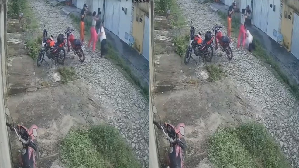 Dupla de assaltantes agride idoso no Bairro Pedras, em Fortaleza. — Foto: Reprodução