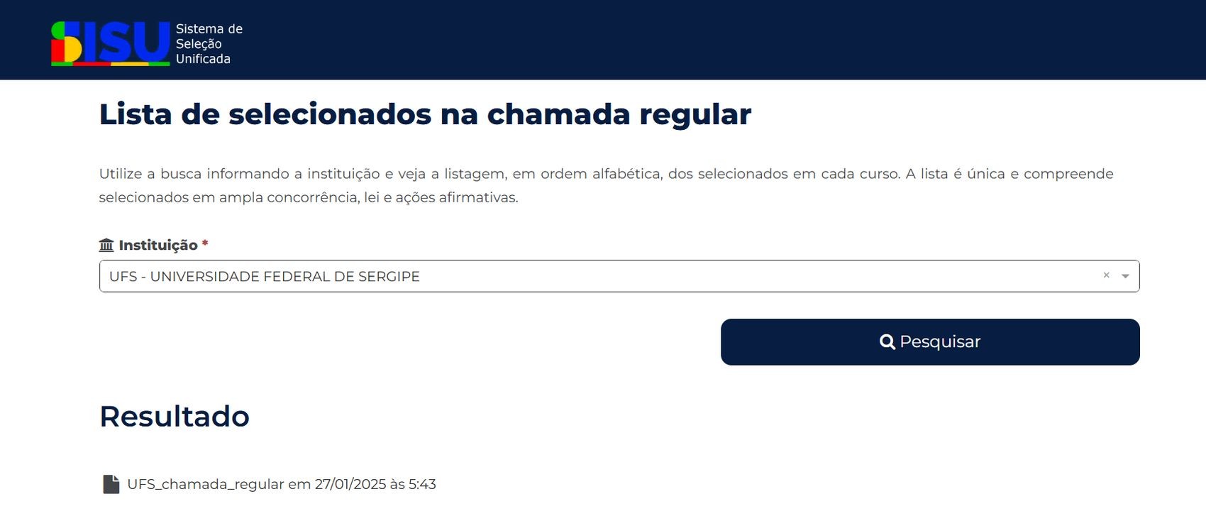 Sisu 2025: veja a lista de aprovados na Universidade Federal de Sergipe
