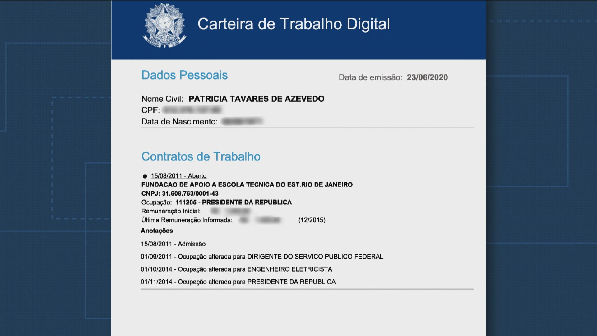 Professora da Faetec descobre registro como presidente da República na carteira de trabalho e tenta resolver problema há 5 anos no RJ 