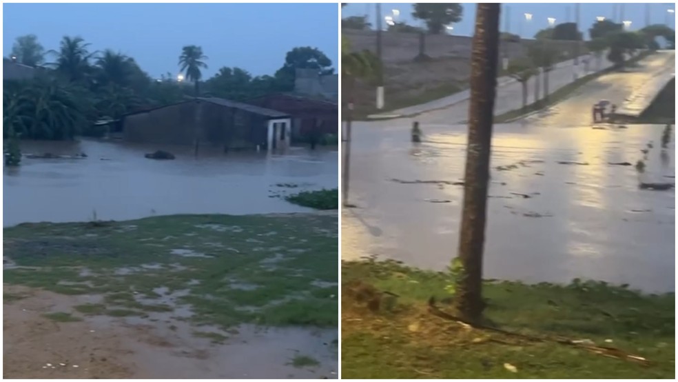 Áreas alagadas no município de Forquilha, que registrou uma das maiores chuvas do Ceará entre a terça (14) e a quarta (15) — Foto: Reprodução