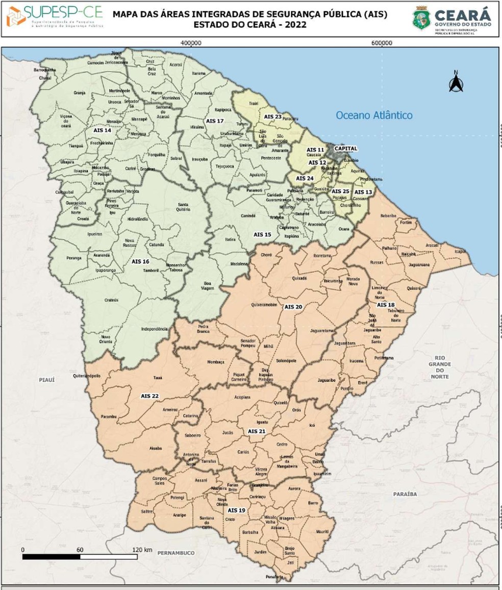 O Interior Sul corresponde a parte laranja do mapa. — Foto: Reprodução/SSPDS