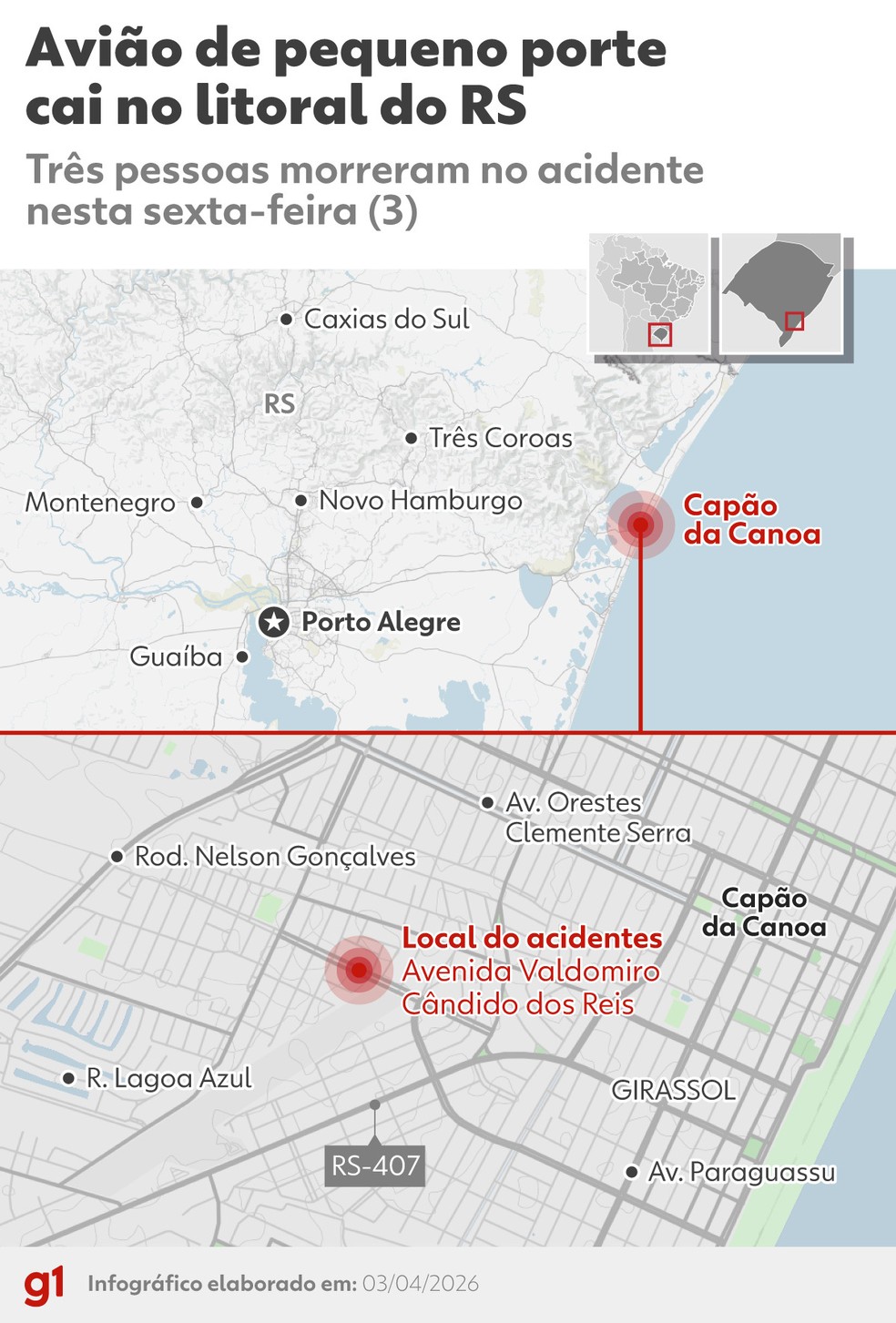 Infográfico - Avião de pequeno porte cai no Litoral Norte do RS — Foto: Arte/g1