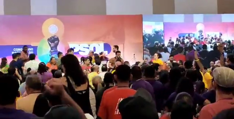 Briga aconteceu durante encontro que elegeu a nova presidente nacional da sigla, Paula Coradi. — Foto: Reprodução