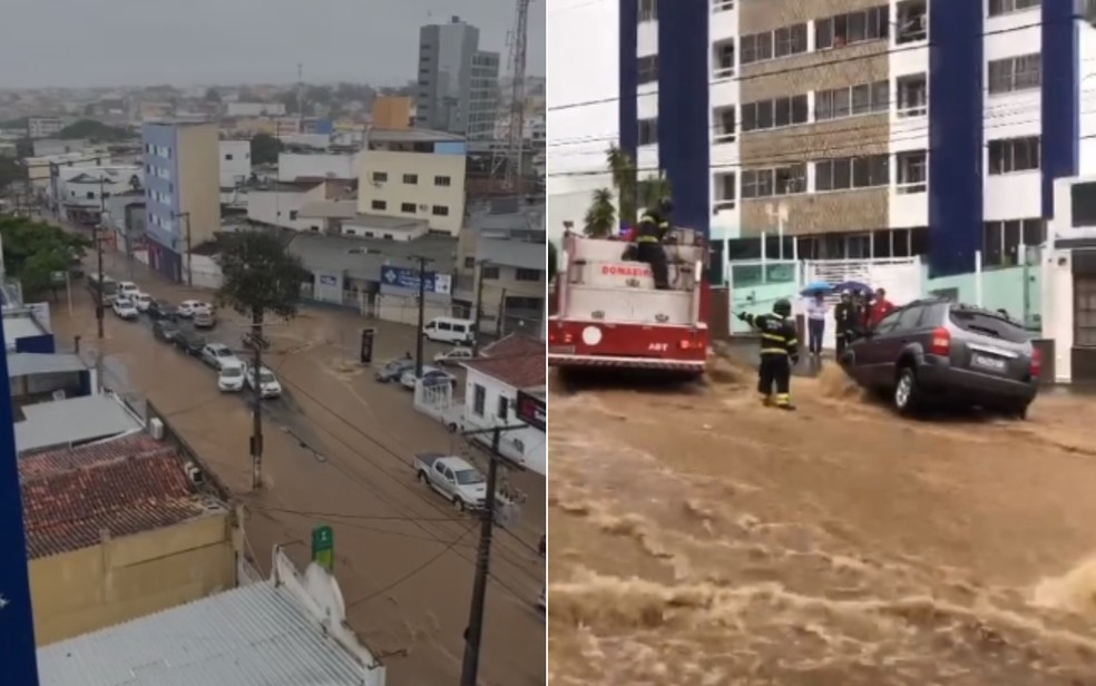 Temporal causou transtornos em Vitória da Conquista nesta quarta-feira (20) — Foto: Redes sociais/ Blog do Sena