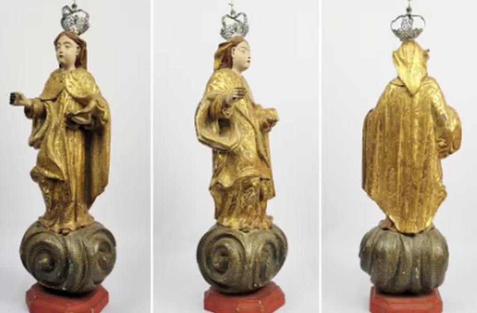 Imagem sacra de Nossa Senhora do Carmo foi furtada h quase 30 anos  Foto: Ministrio Pblico de Minas Gerais/Divulgao