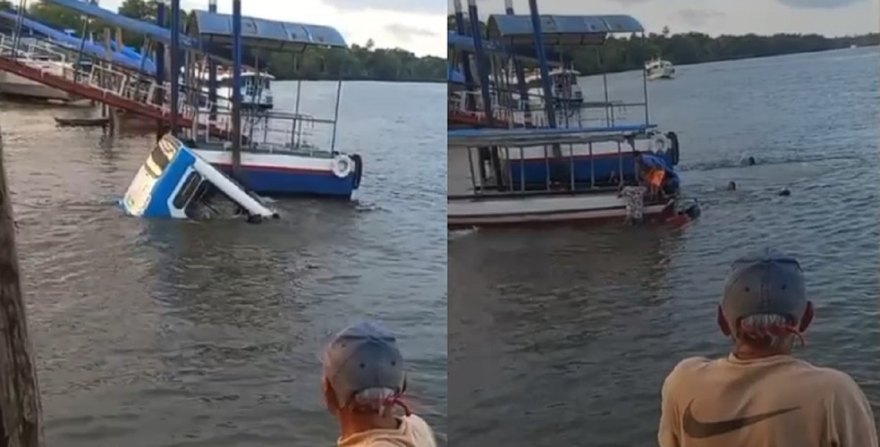 Ônibus cai em rio após perder controle em rampa em porto de Barcarena — Foto: Reprodução