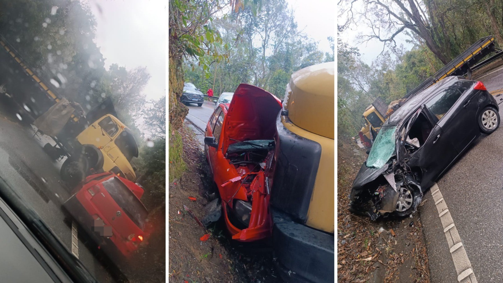 Acidente envolvendo dois carros e caminhão interdita trecho da SP-50 em Santo Antônio do Pinhal, SP