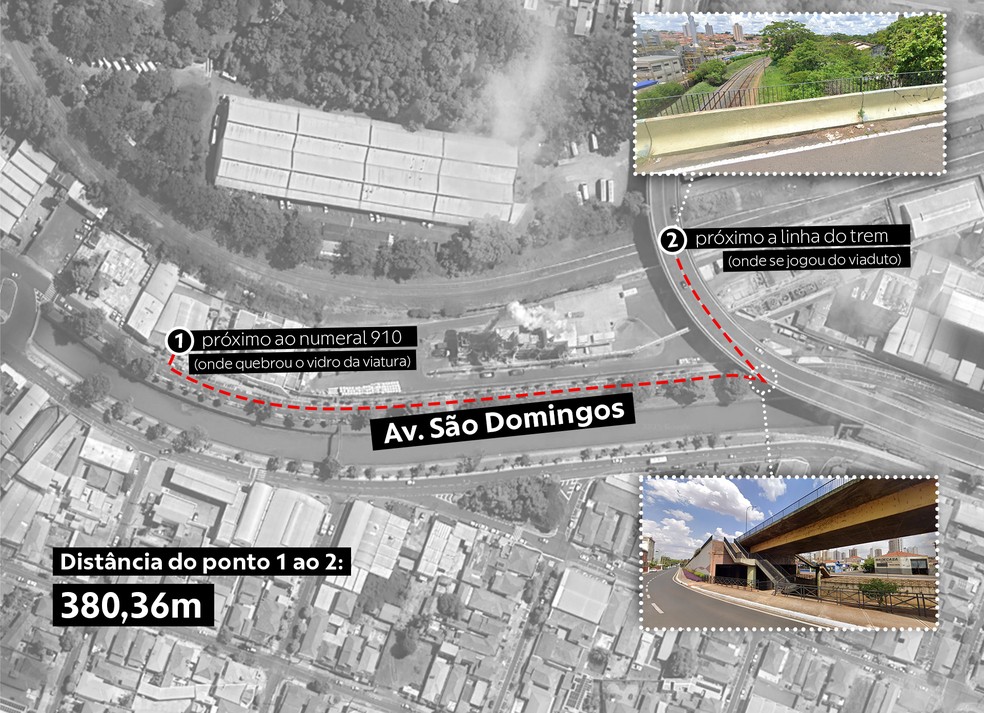 Preso que morreu ao pular de pontilhão correu quase 400 metros para fugir em Catanduva (SP) — Foto: Paulo Gaspar/Arte/g1