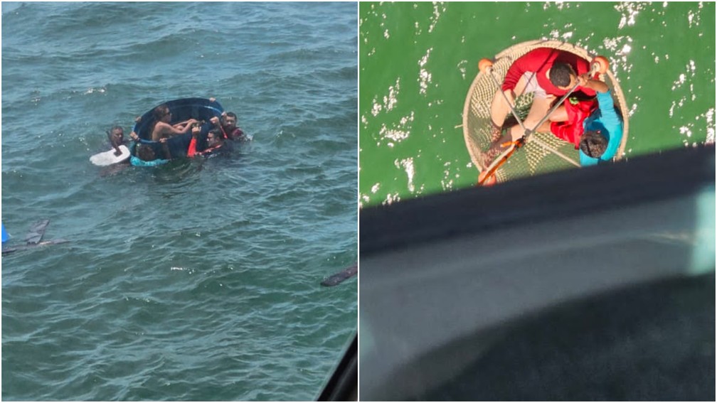 Tripulantes foram resgatados em alto mar após barco afundar na Baía de Curupu, na ilha de São Luís — Foto: Divulgação/CTA
