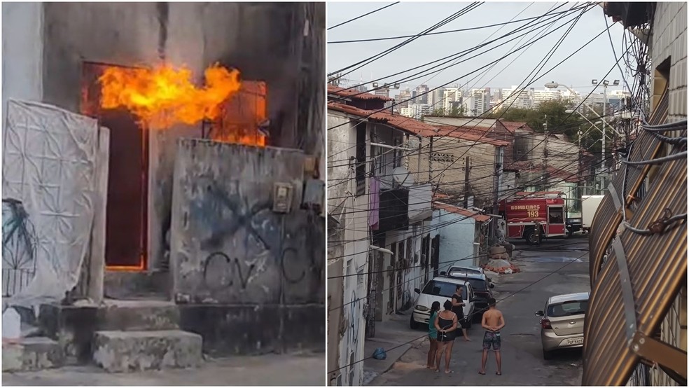 Casa é incendiada no bairro Papicu, em Fortaleza, na manhã desta quarta-feira (27) — Foto: Reprodução