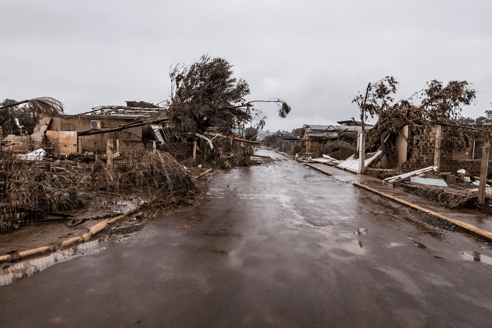 Rua e casas destruídas em Estrela (RS). — Foto: Gentilly Costa/Divulgação