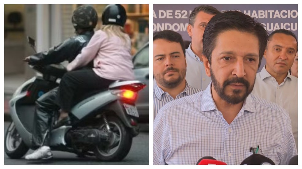 Montagem com mototáxi em SP e Ricardo Nunes — Foto: Nilton Fukuda/Agência Estado/Arquivo e Reprodução/TV Globo