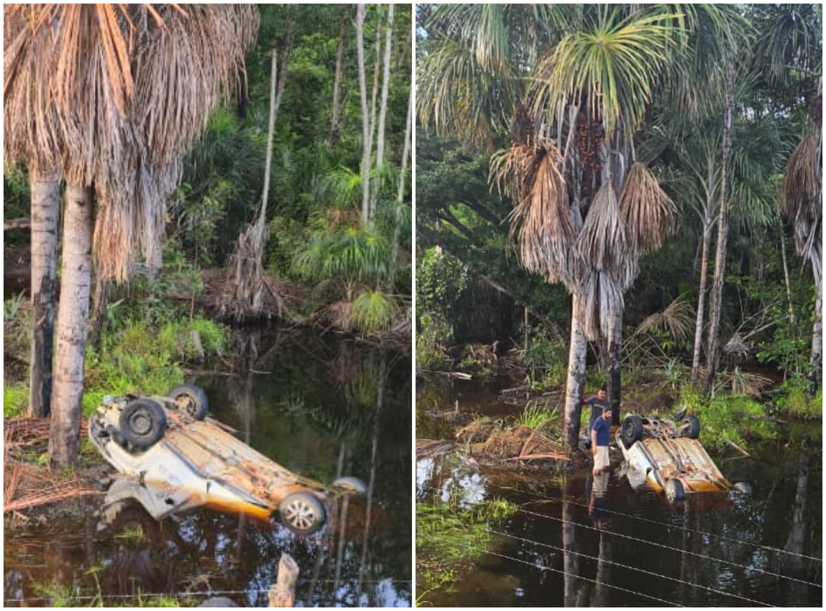 Carro é encontrado submerso em riacho de estrada em Mucajaí