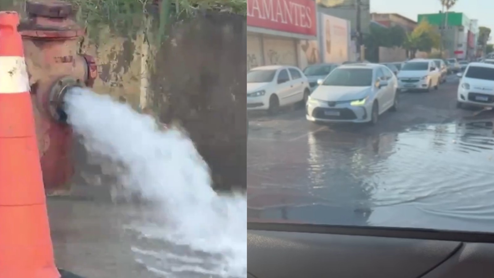 Água de hidrante se espalha na região da Avenida Frei Serafim e causa transtornos no trânsito; vídeo