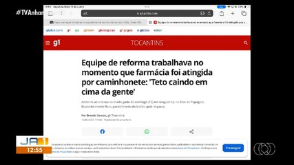 g1 Tocantins: farmácia fica parcialmente destruída após batida de caminhonete