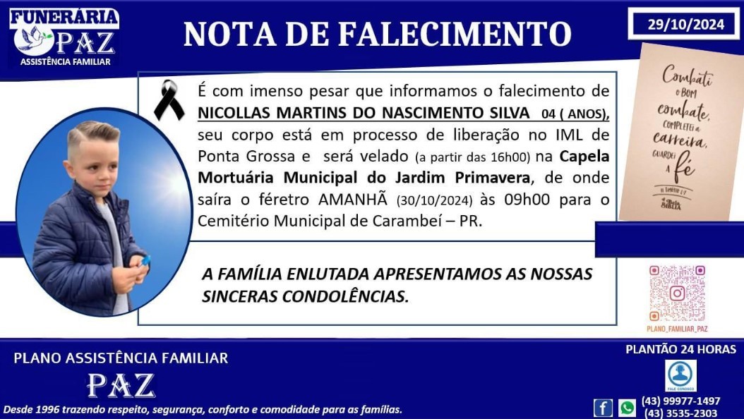 Menino de 4 anos morre após pneu solto de caminhão cair sobre ele durante brincadeira no Paraná 