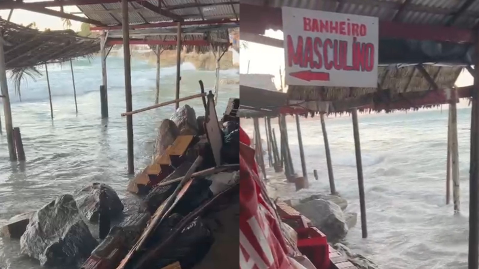 Vídeo: Maré avança e causa prejuízo a barracas na Praia de Lagoinha, na Grande Fortaleza