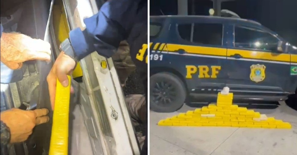 Droga apreendida estava escondida em carro — Foto: PRF/Divulgação