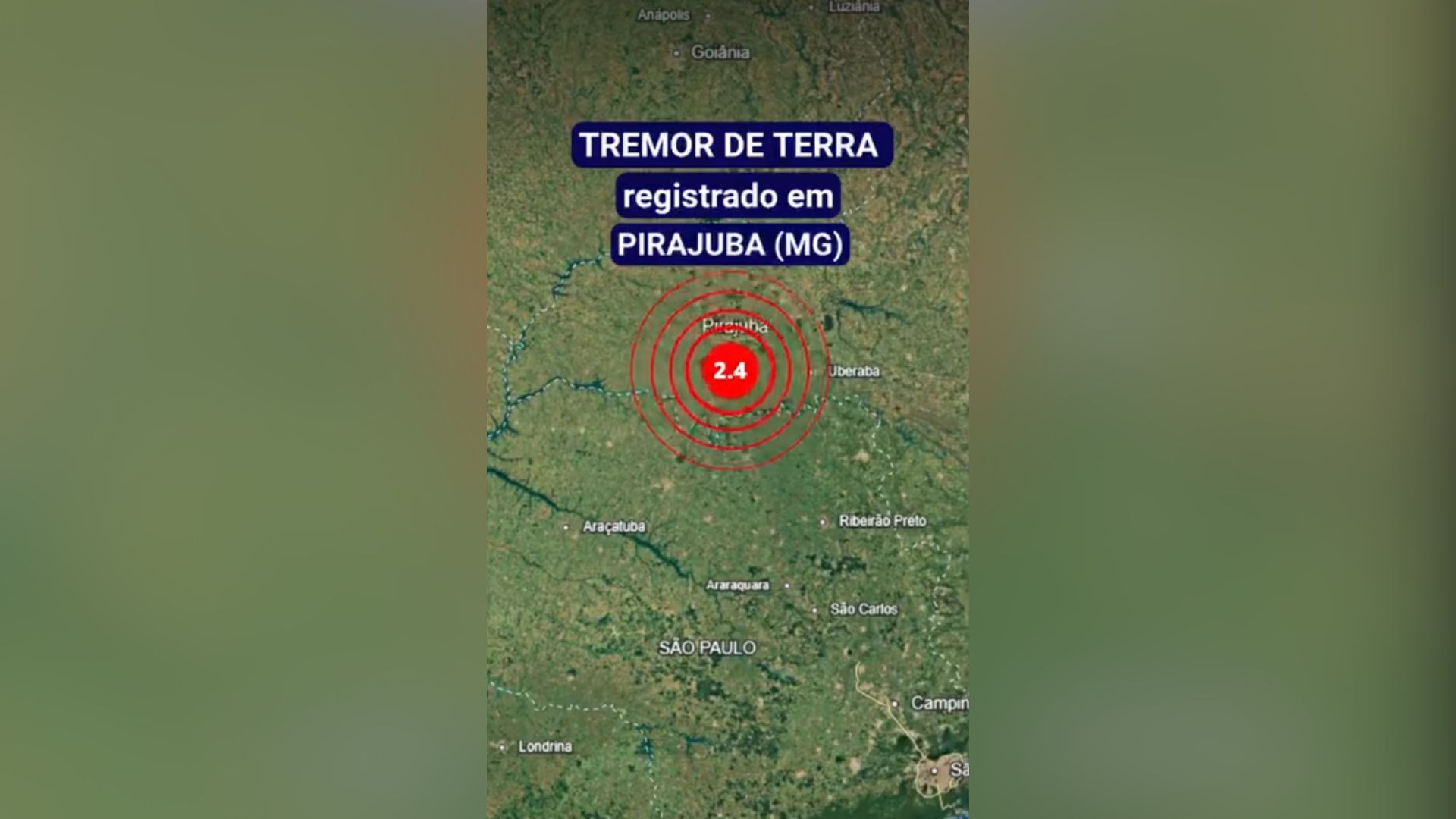 Pirajuba registra tremor de terra de magnitude 2,6, diz Rede Sismográfica Brasileira