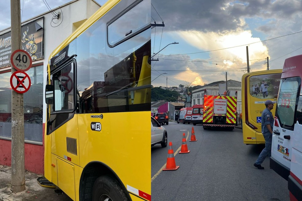 Passageiros ficaram feridos depois de ônibus colidir contra parede de imóvel em Jundiaí (SP) — Foto: Corpo de Bombeiros/Divulgação