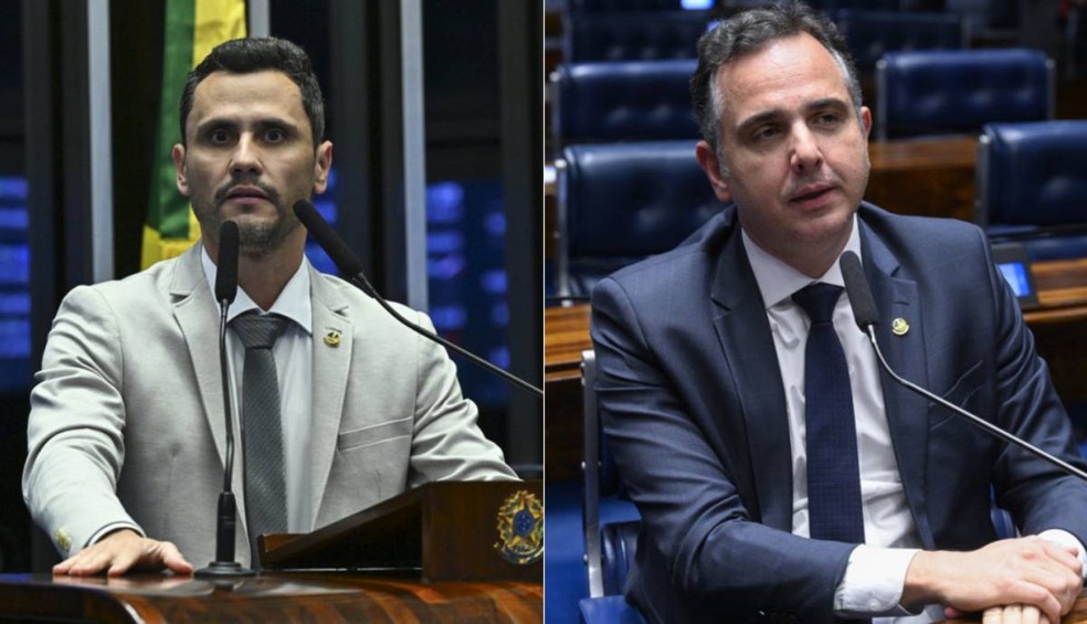 Senadores Cleitinho, líder nas pesquisas em MG, e Rodrigo Pacheco, que tem o apoio de Lula para disputar eleição — Foto: Jefferson Rudy/Agência Senado; Carlos Moura/Agência Senado