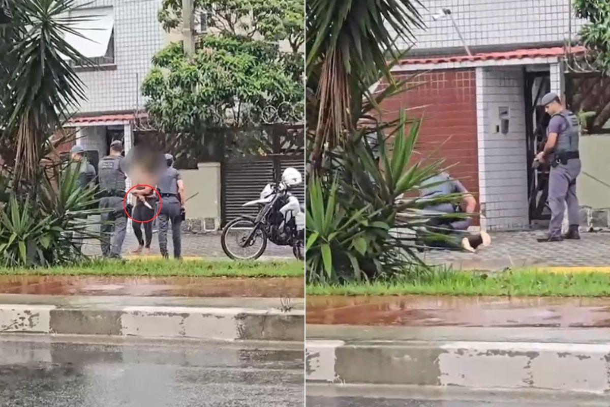 PM usa arma de choque para conter mulher com faca e criança no colo no litoral de SP; VÍDEO