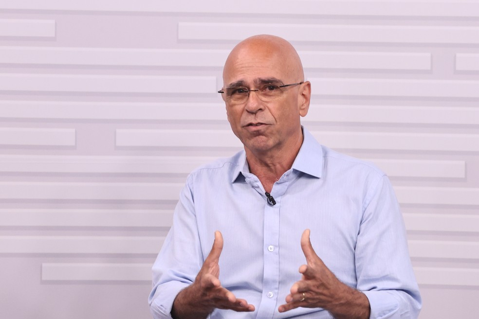 Farid Madi, do PODE, foi entrevistado no JT1 — Foto: Vanessa Rodrigues/AT