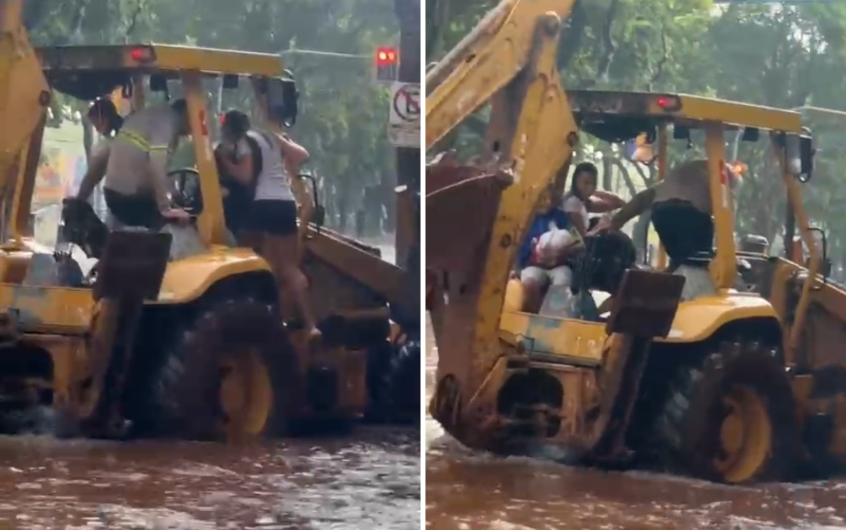Mulher é socorrida por trator no meio de avenida alagada durante temporal em Ribeirão Preto, SP; VÍDEO