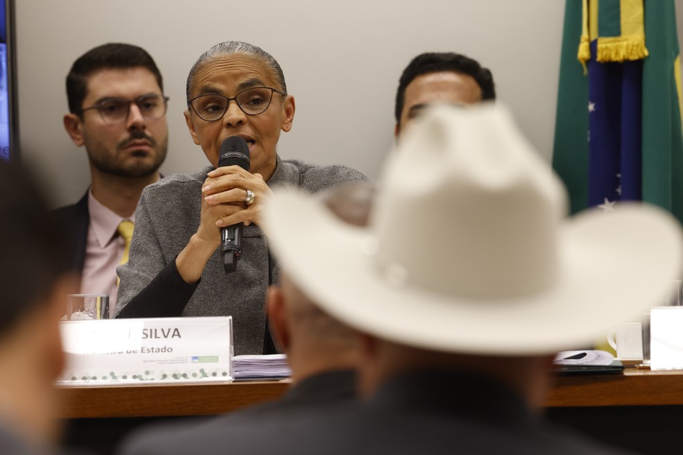A ministra do Meio Ambiente, Marina Silva, durante reunião na Comissão de Agricultura, Pecuária, Abastecimento e Desenvolvimento Rural da Câmara dos Deputados, no Congresso Nacional, em Brasília, nesta quarta-feira, 2 de julho de 2025. — Foto: Wilton Junior/Estadão Conteúdo
