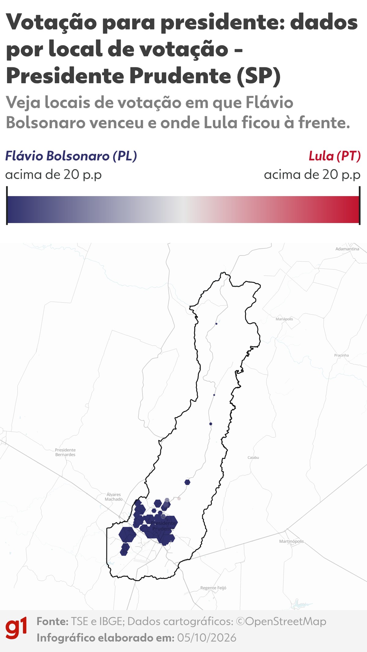 Mapa da votação no primeiro turno em Presidente Prudente: veja os resultados por local e zona eleitoral