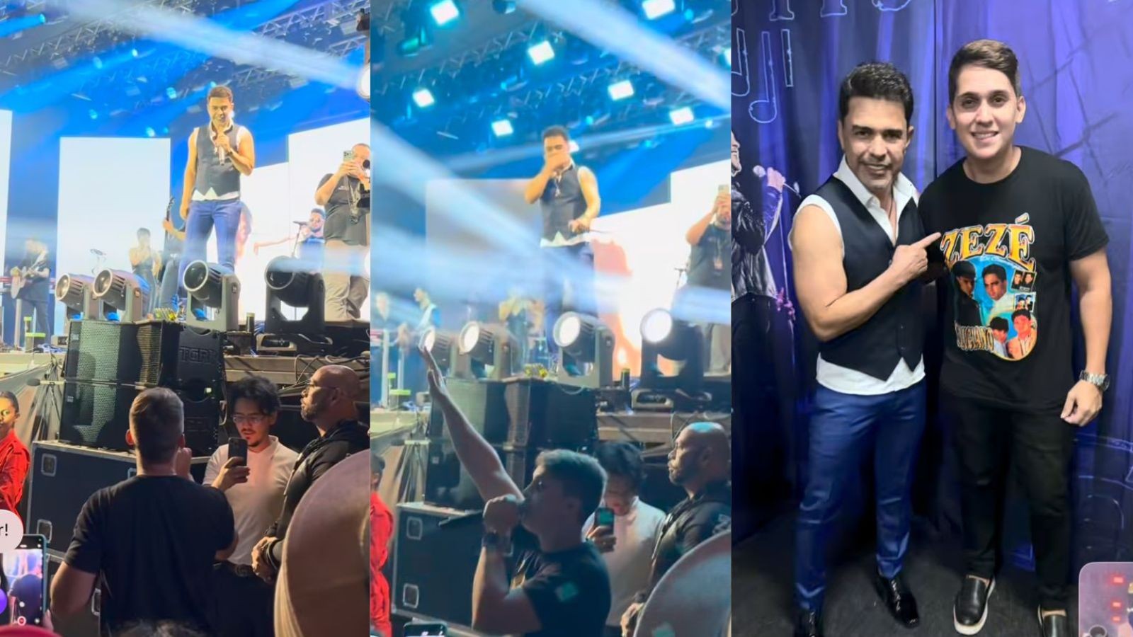 Zezé Di Camargo viraliza após surpreender cantor que estava na plateia e chamá-lo para cantar no PI