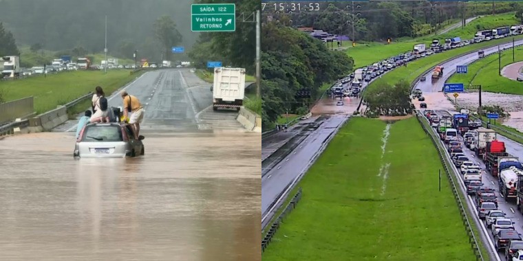 VÍDEO: rio transborda, bloqueia rodovia Dom Pedro e deixa família ilhada em Valinhos; veja rotas alternativas